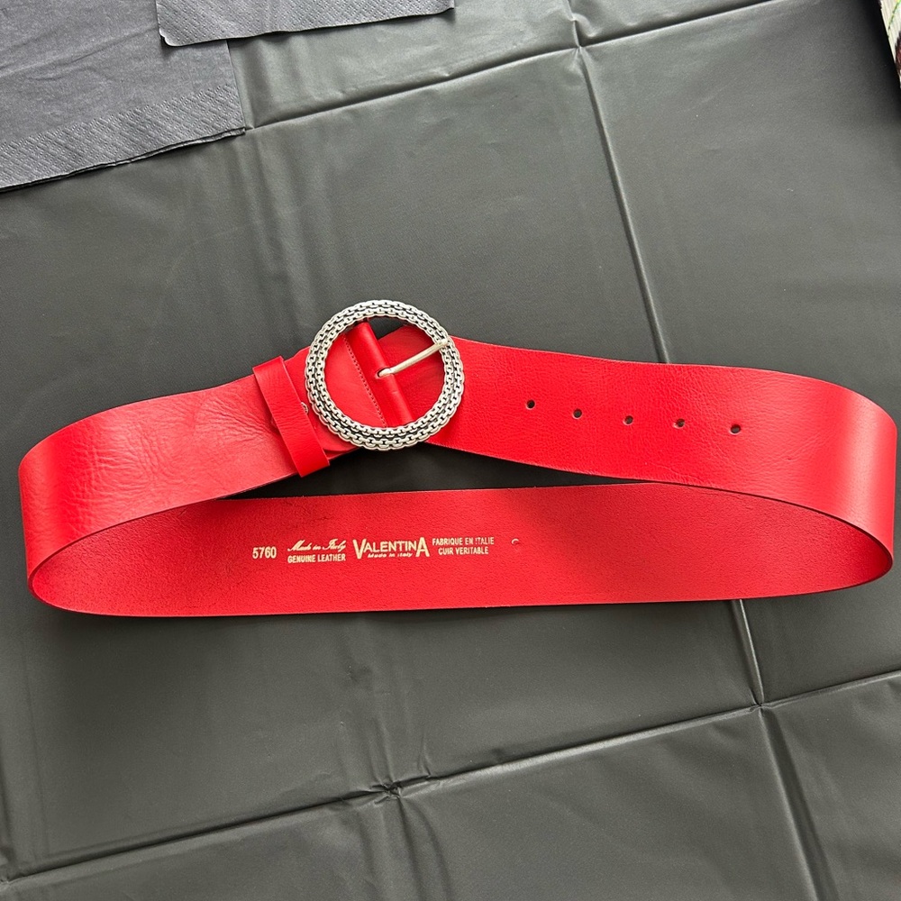 Valentino Scarlet Leather Belt with Metallic Buckle